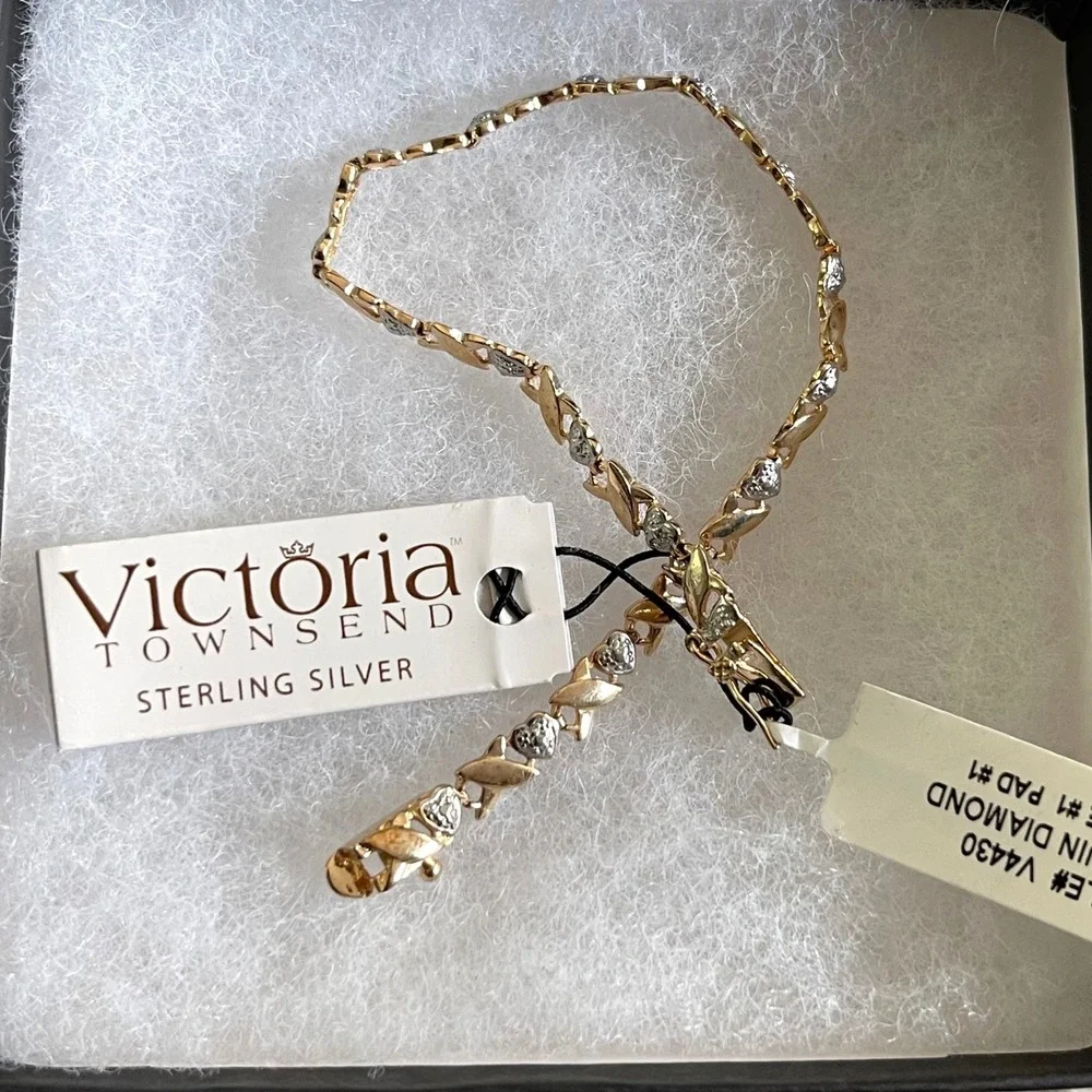 Victoria Townsend Diamond Bracelet Women 7in Gold Tone Sterling Silver XO Heart